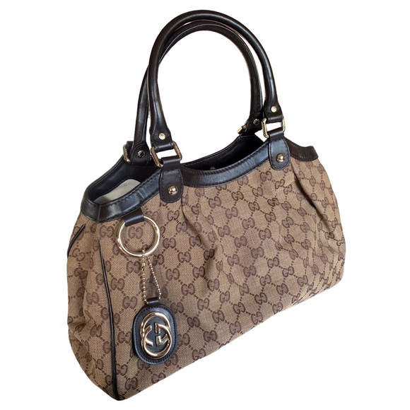 Like New GUCCI Sukey GG Canvas Medium Tote Shoulder Bag Brown Tan Monogram - Picture 6 of 17